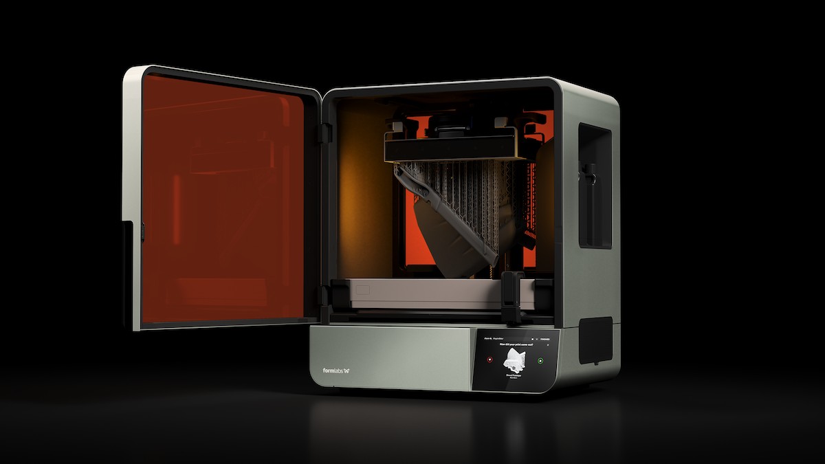 A resin 3D printer with its enclosure closed during a print