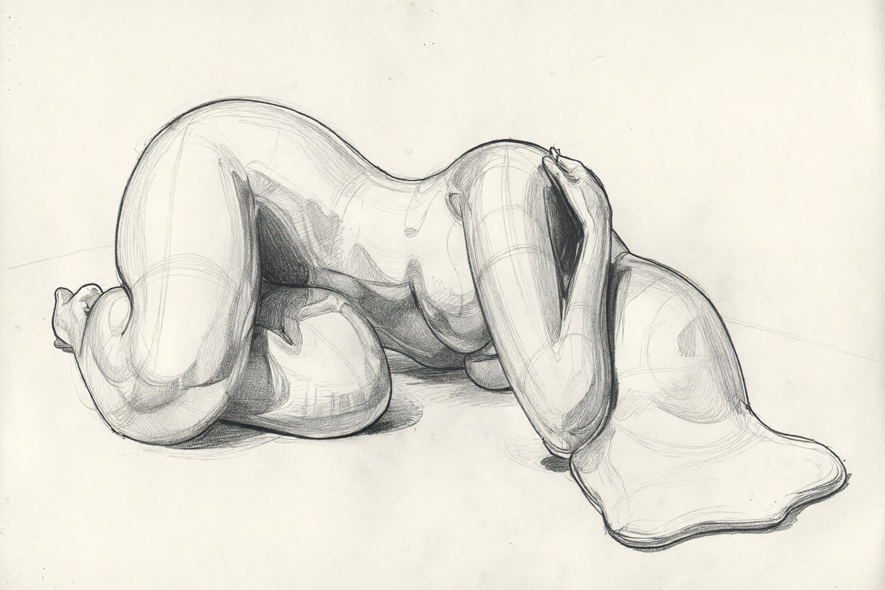 Original graphite drawing of two sleeping women, the concept behind the sculpture